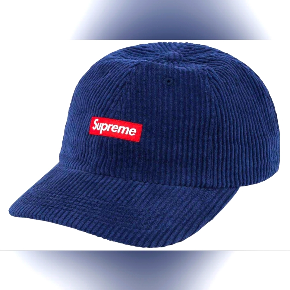 Supreme Ripple Corduroy small box 6 panel cap Navy